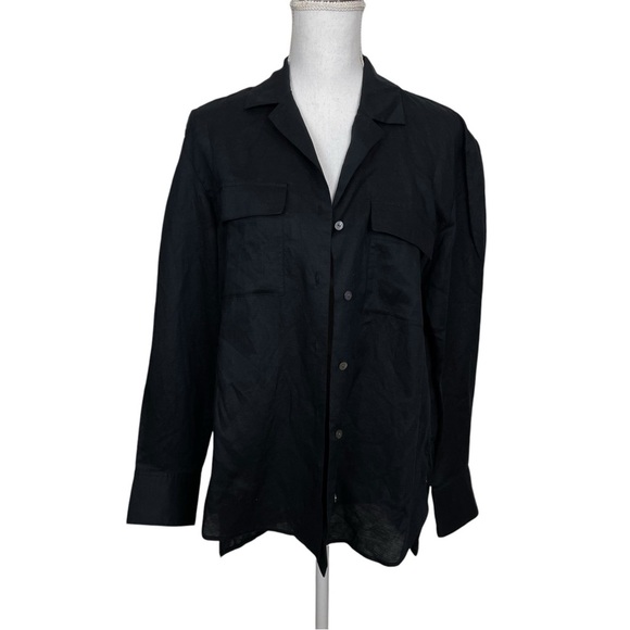 Theory NEW Women's Linen Notch Black Shirt - Picture 5 of 11